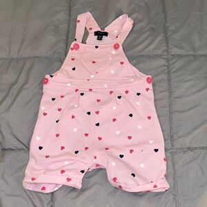 Pink Heart-Patterned Kids Overalls